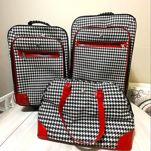 Protocol Bags Vintage 3 Piece Protocol Houndstooth Luggage Set Red Black And White Poshmark